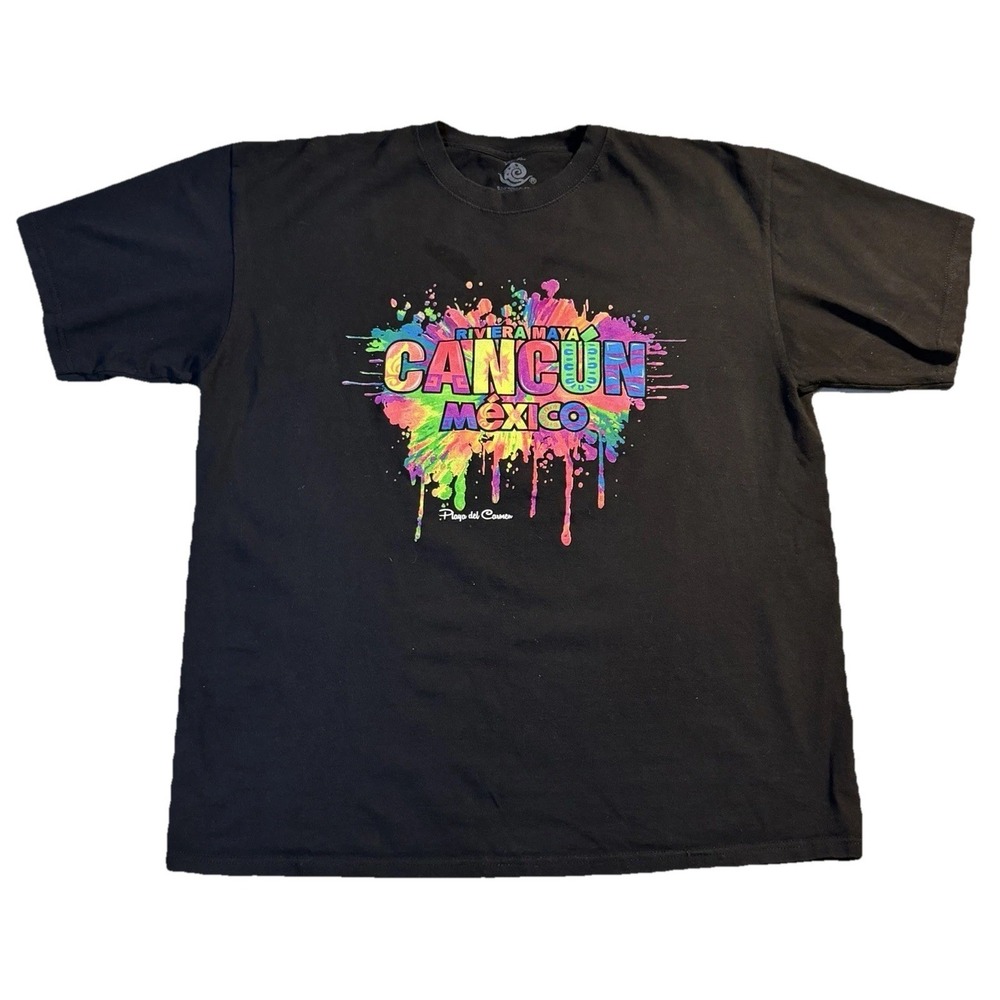 Cancun Mexico Graphic T-Shirt Black Colorful Paint‎ Splash Playa Del Carmen XL